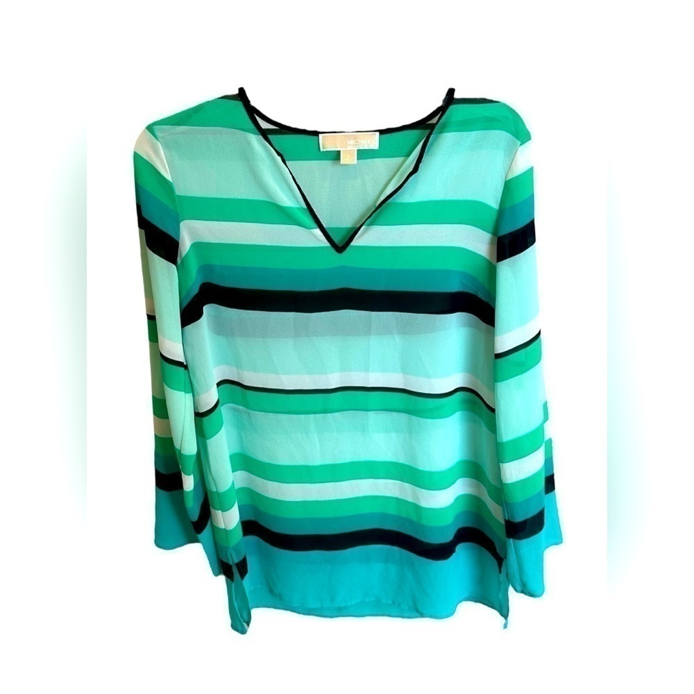 Michael Michael Kors Blue Teal Green Striped Blouse Size Small